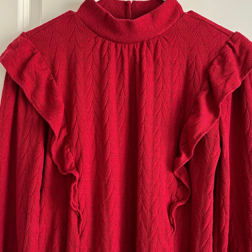 LOFT Red Ruffle Top - Picture 6 of 7